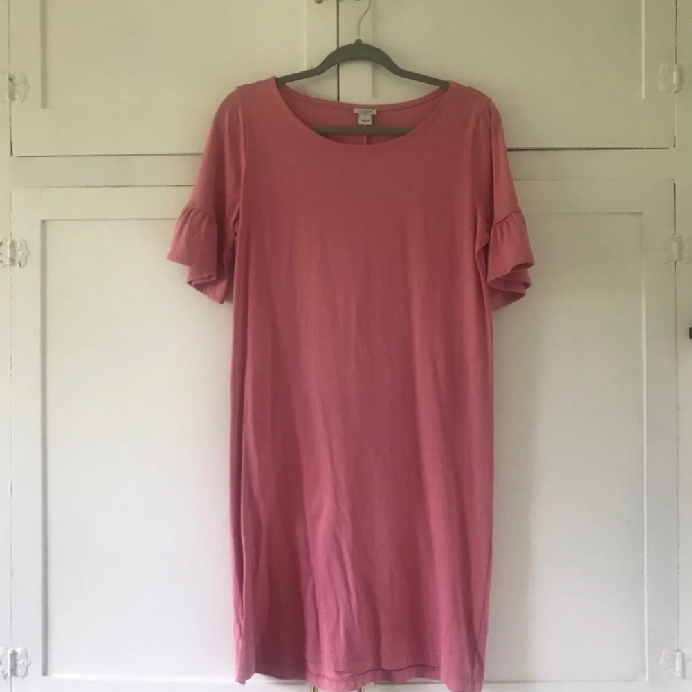 J crew pink shift dress with ruffle sleeve